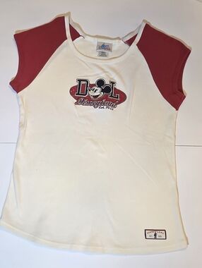 Disney Cream and Red Mickey Raglan Short Sleeve Tee